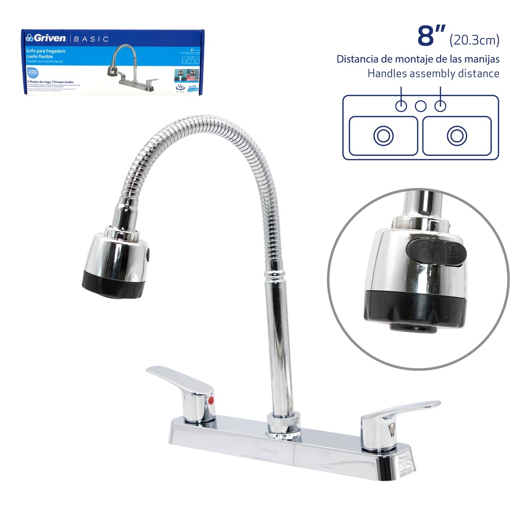 LLAVE FREGADERO DOBLE FLEXIBLE 8" GRIVEN 6-780