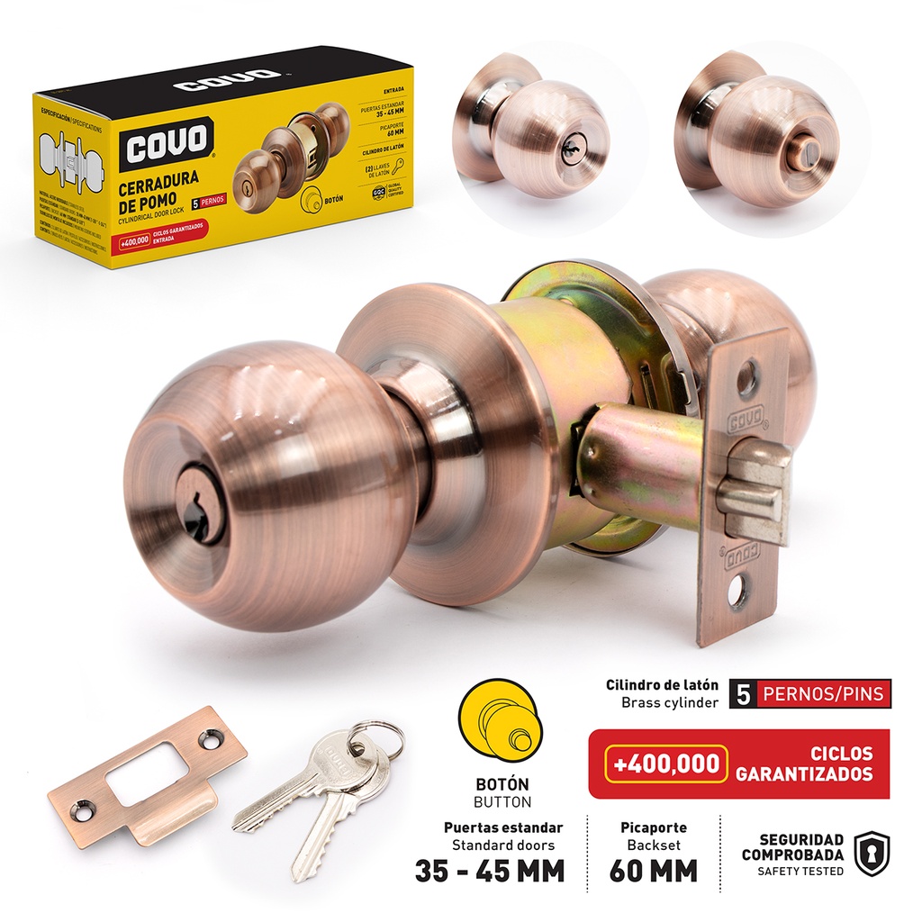 CERRADURA DE POMO BOTON COBRE COVO 6-815