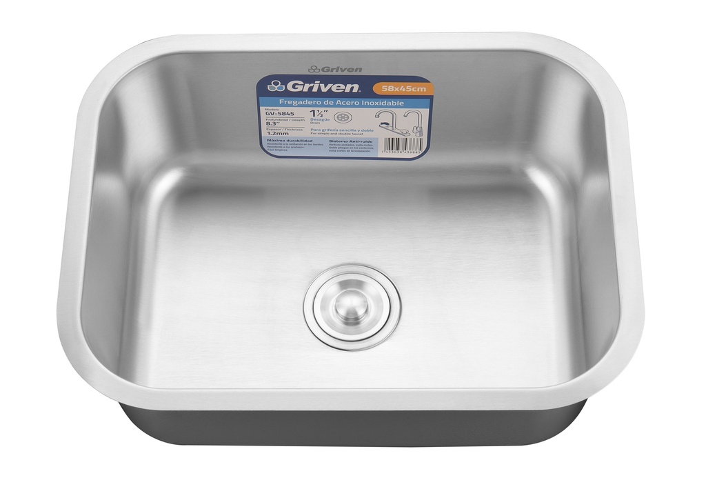 FREGADERO ACERO INOX BAJO TOPE 58X45CM GRIVEN 6-818