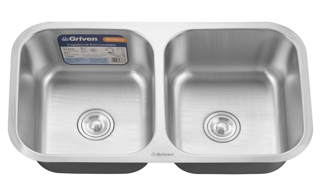 FREGADERO ACERO INOX DOBLE BAJO TOPE 82X46CM GRIVEN 6-819