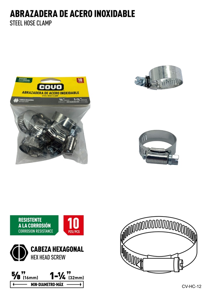 ABRAZADERAS 5/.8" - 1 1/4" x 10 UNID COVO 6-825