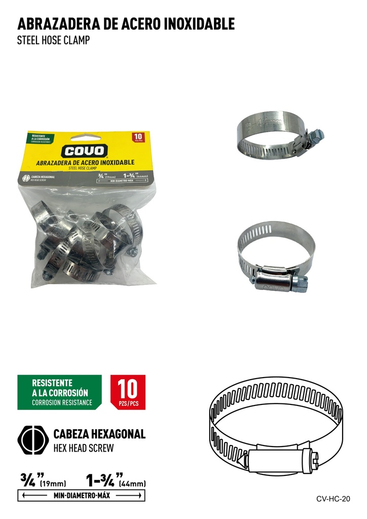 ABRAZADERAS 3/4" - 1 3/4" x 10 UNID COVO 6-827