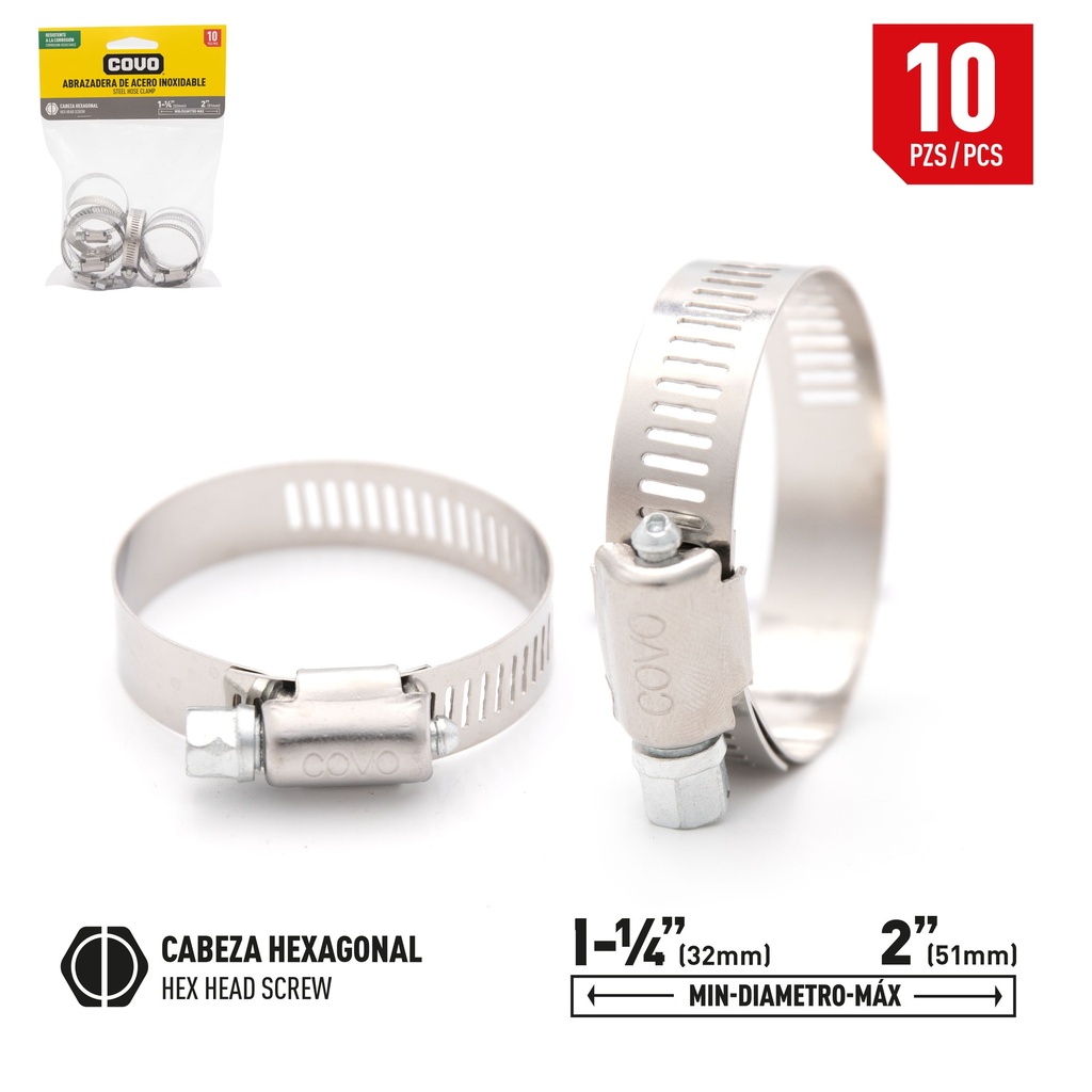 ABRAZADERAS 1 1/4" - 2" x 10 UNID COVO 6-828