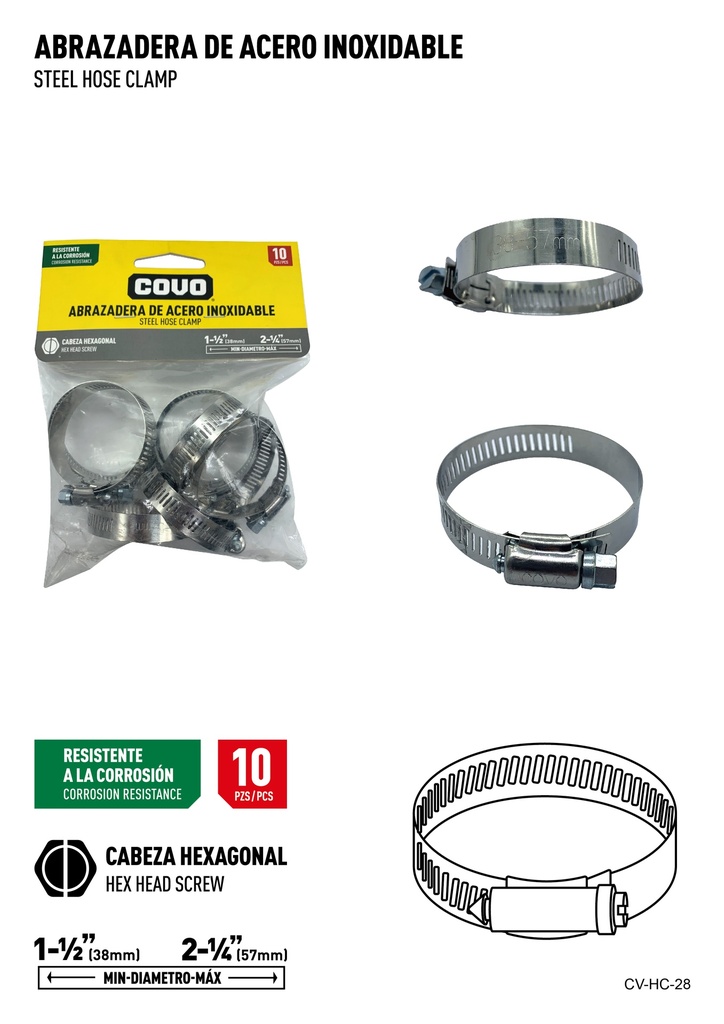 ABRAZADERAS 1 1/2" - 2 1/4" x 10 UNID COVO 6-829
