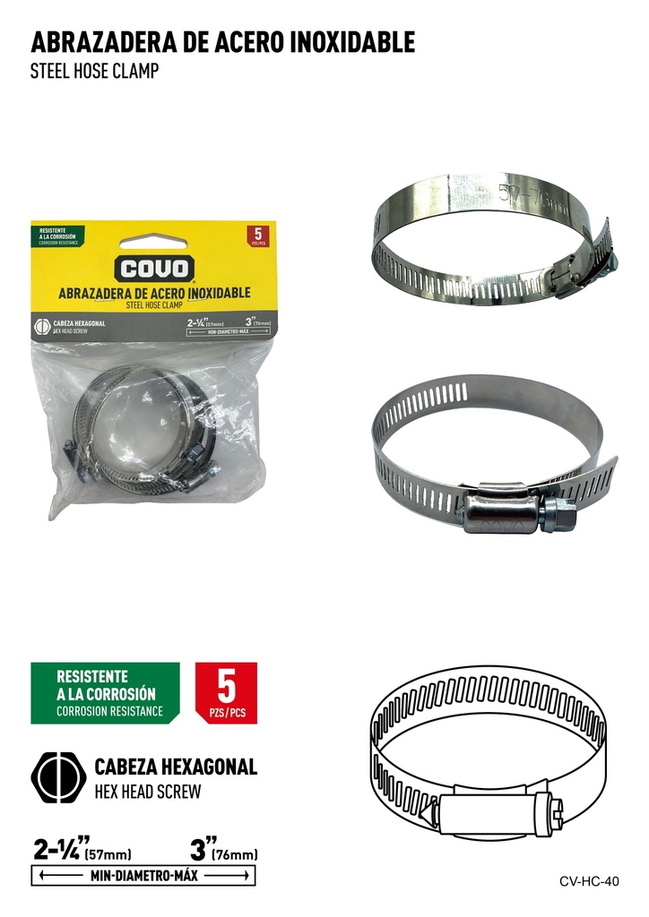 ABRAZADERAS 2 1/4" - 3" x 5 UNID COVO 6-833