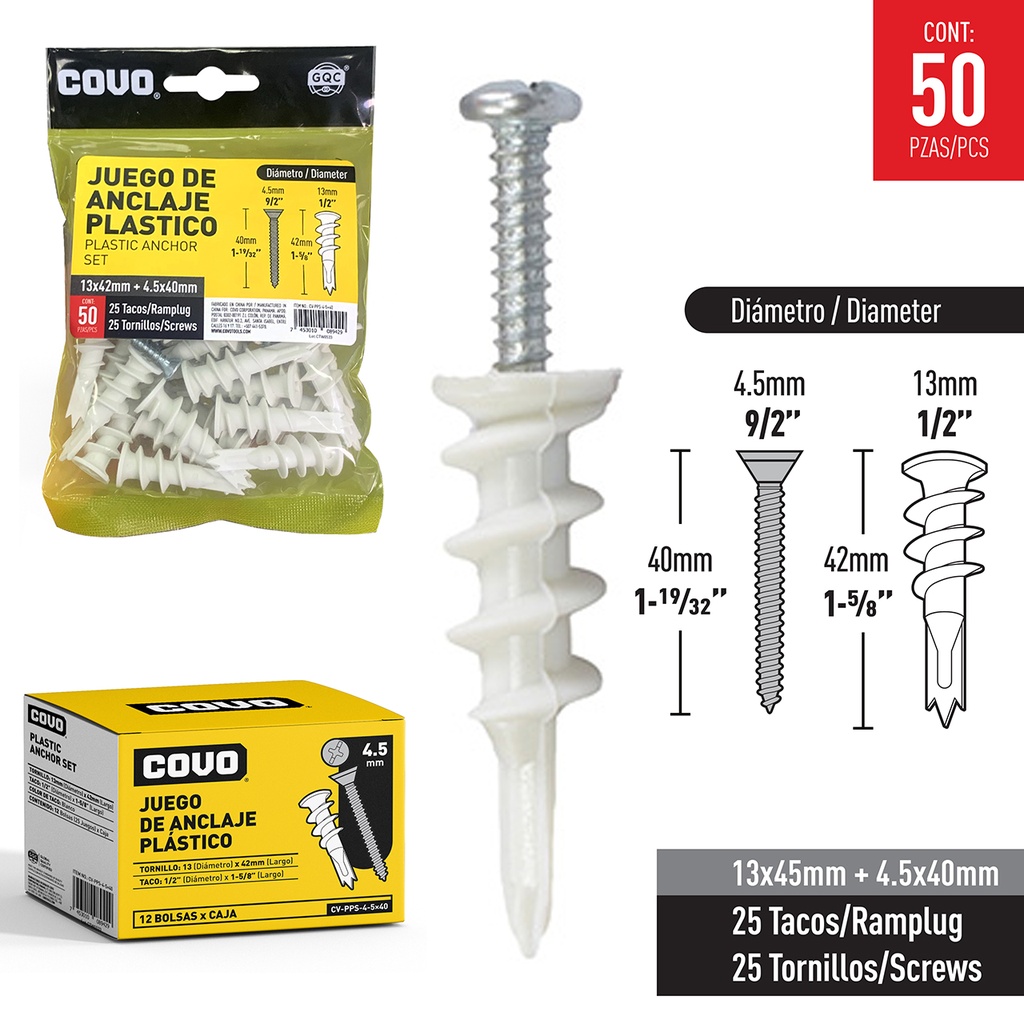 RAMPLUG PLASTICO C/TONILLO P/DRYWALL COVO 6-839