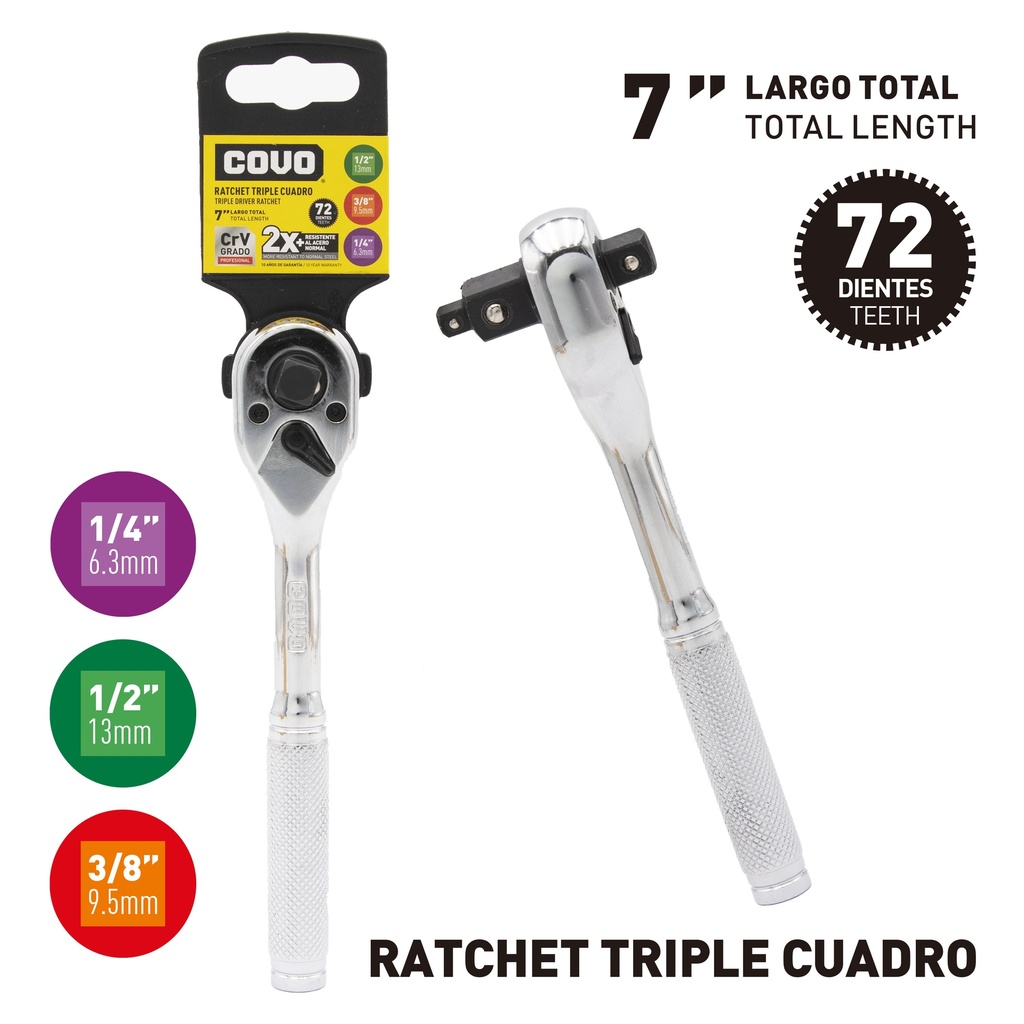 RATCHET 1/2" - 3/8" - 1/4" COVO 6-851