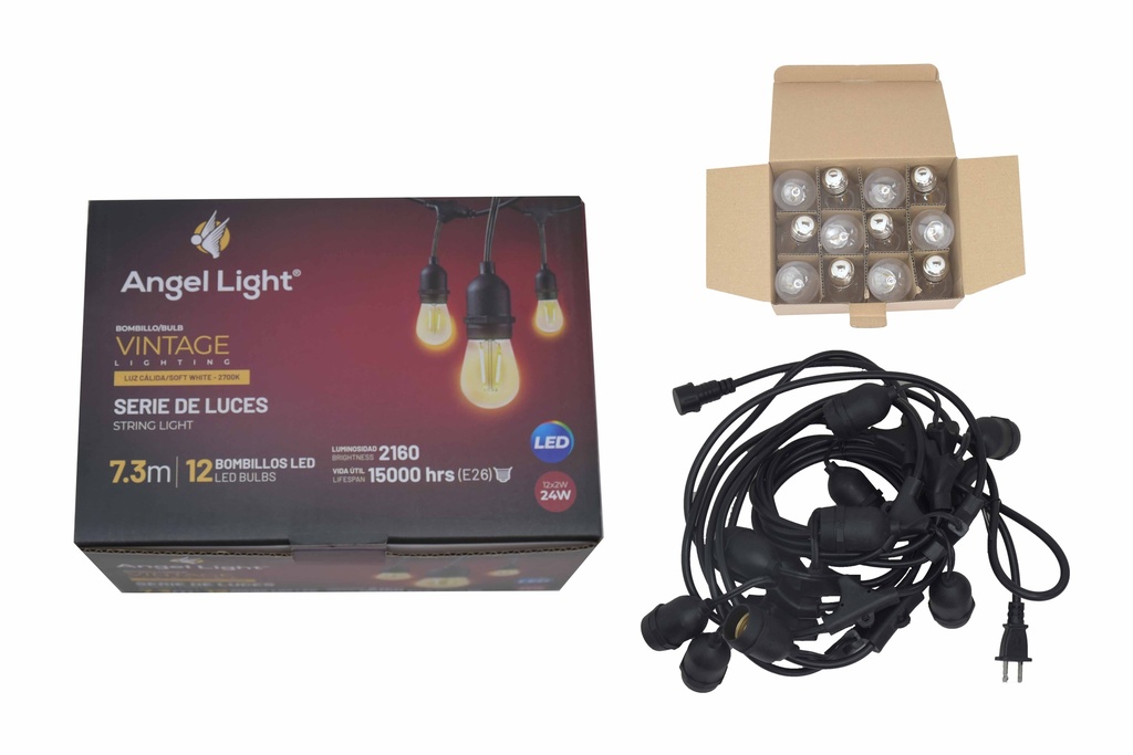 EXTENSION BOMBILLOS VINTAGE  x 7.3 MTS 12 UNID ANGEL LIGHT 6-879