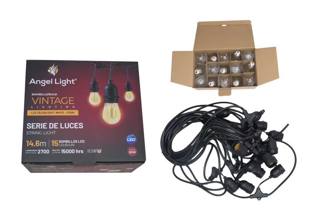 EXTENSION BOMBILLOS VINTAGE x 14.6 MTS 15 UNID ANGEL LIGHT 6-880