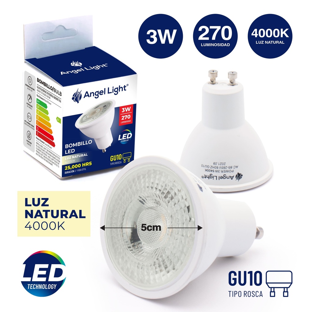 BOMBILLO LED GU10 LUZ NATURAL 3W ANGEL LIGHT 6-884