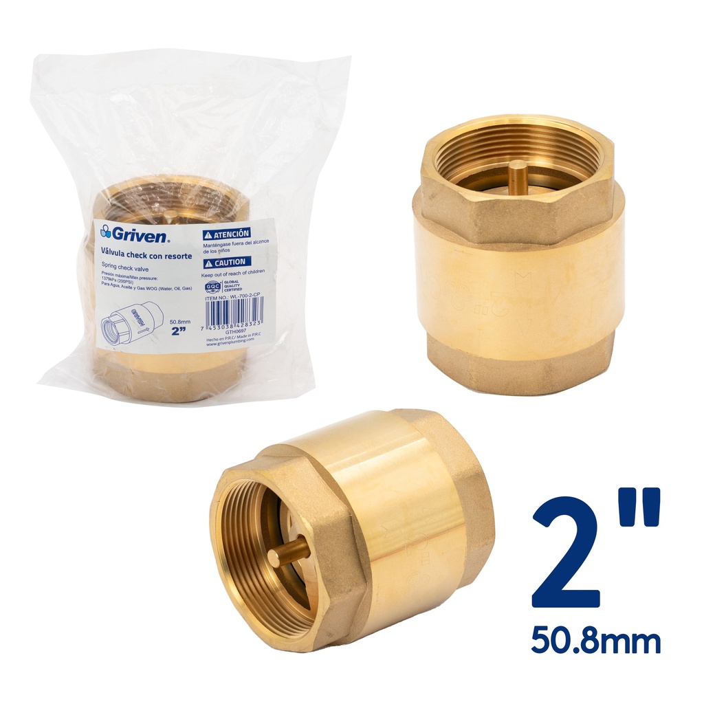 VALVULA CHECK BRONCE x 2" ASIENTO BRONCES GRIVEN 6-915