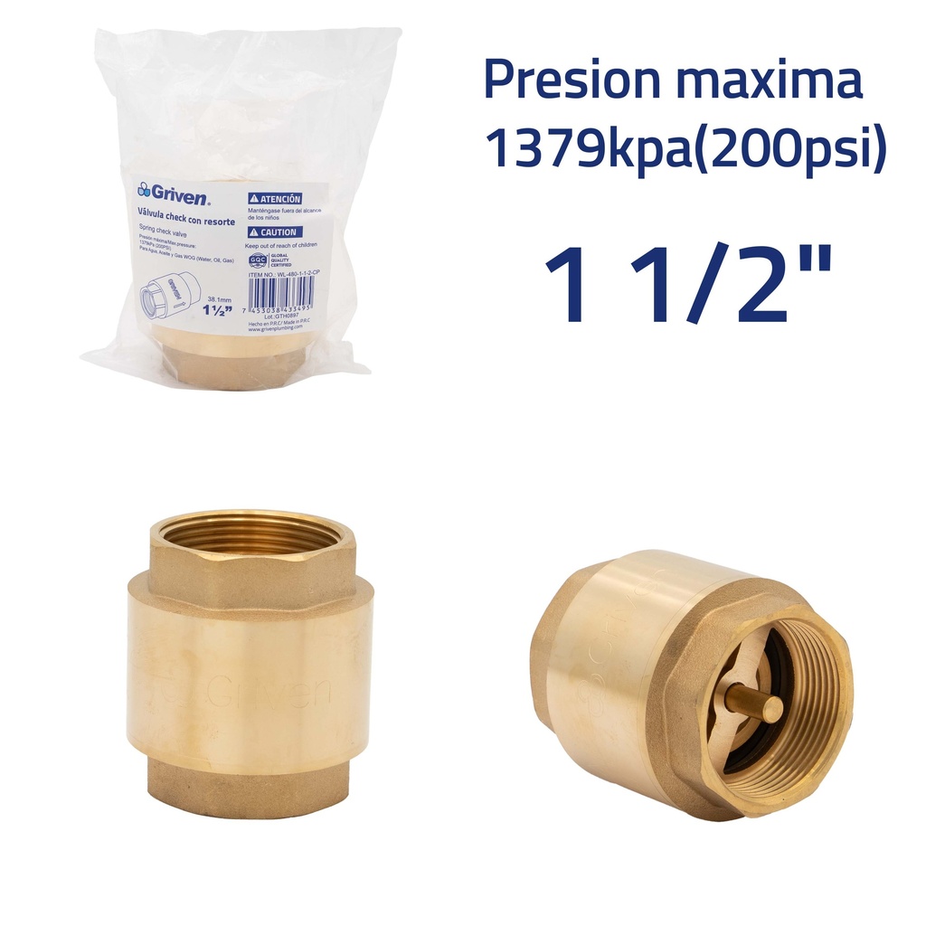 VALVULA CHECK BRONCE x 1 1/2" ASIENTO BRONCE 6-916
