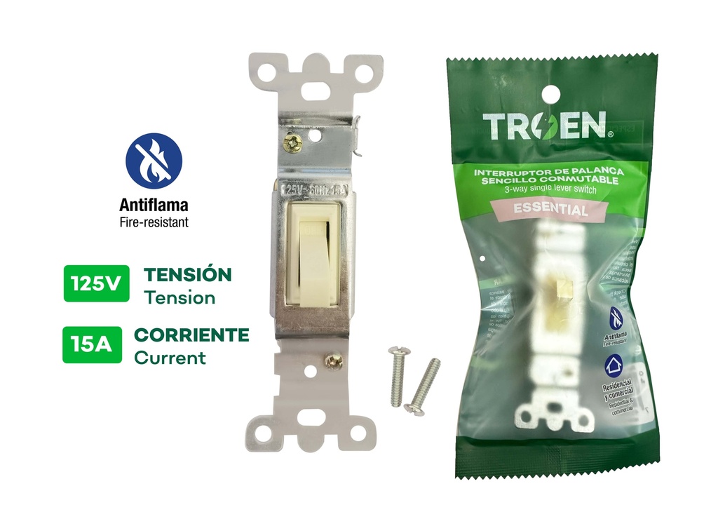 INTERRUPTOR SENCILLO 3 WAY S/TAPA TROEN 6-929
