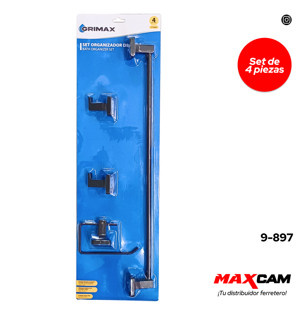 ACCESORIO DE BAÑO 4 PZAS NEGRO GRIMAX 9-897