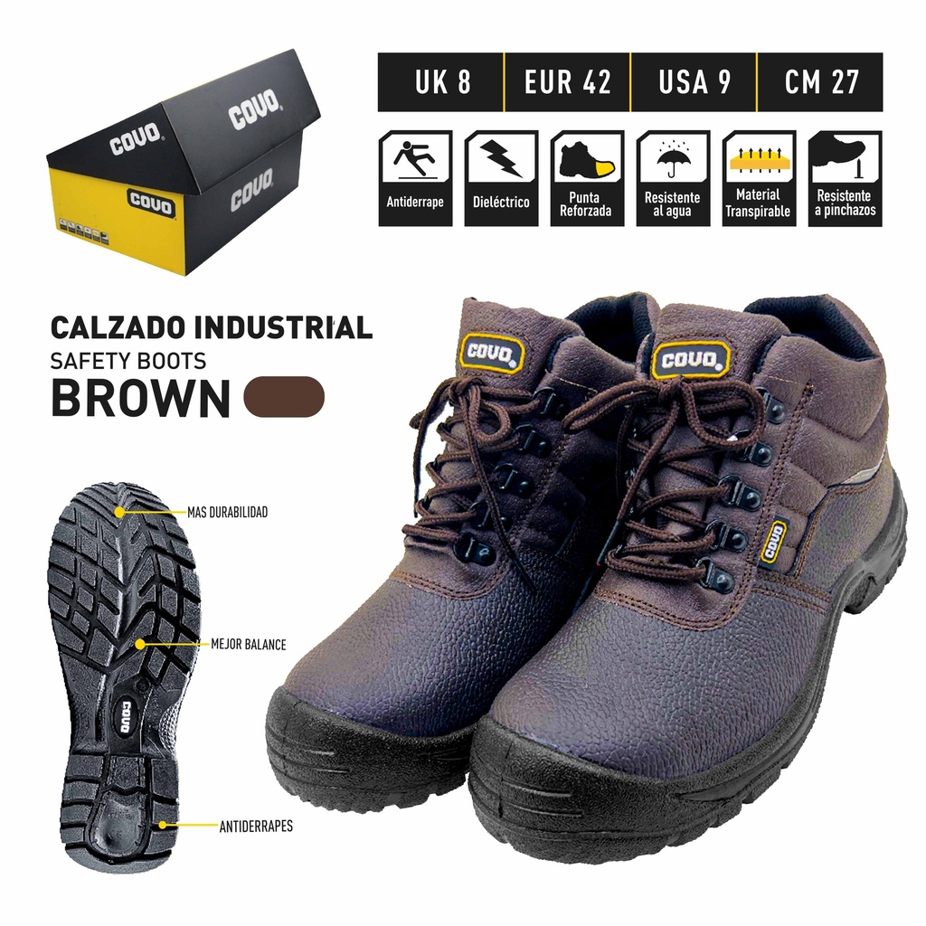 BOTAS DE SEGURIDAD MARRON N 42 COVO 9-993