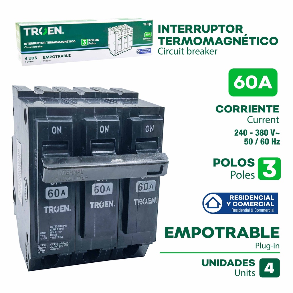 BREAKER PARA EMPOTRAR 3x60A TROEN 9-788