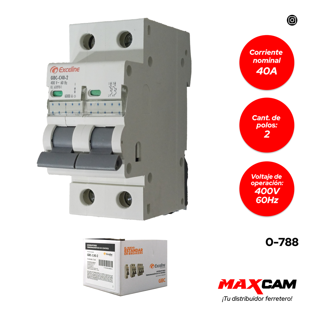 BREAKER TERMOMAGNETICO 2P x 40 AMP EXCELINE 0-788