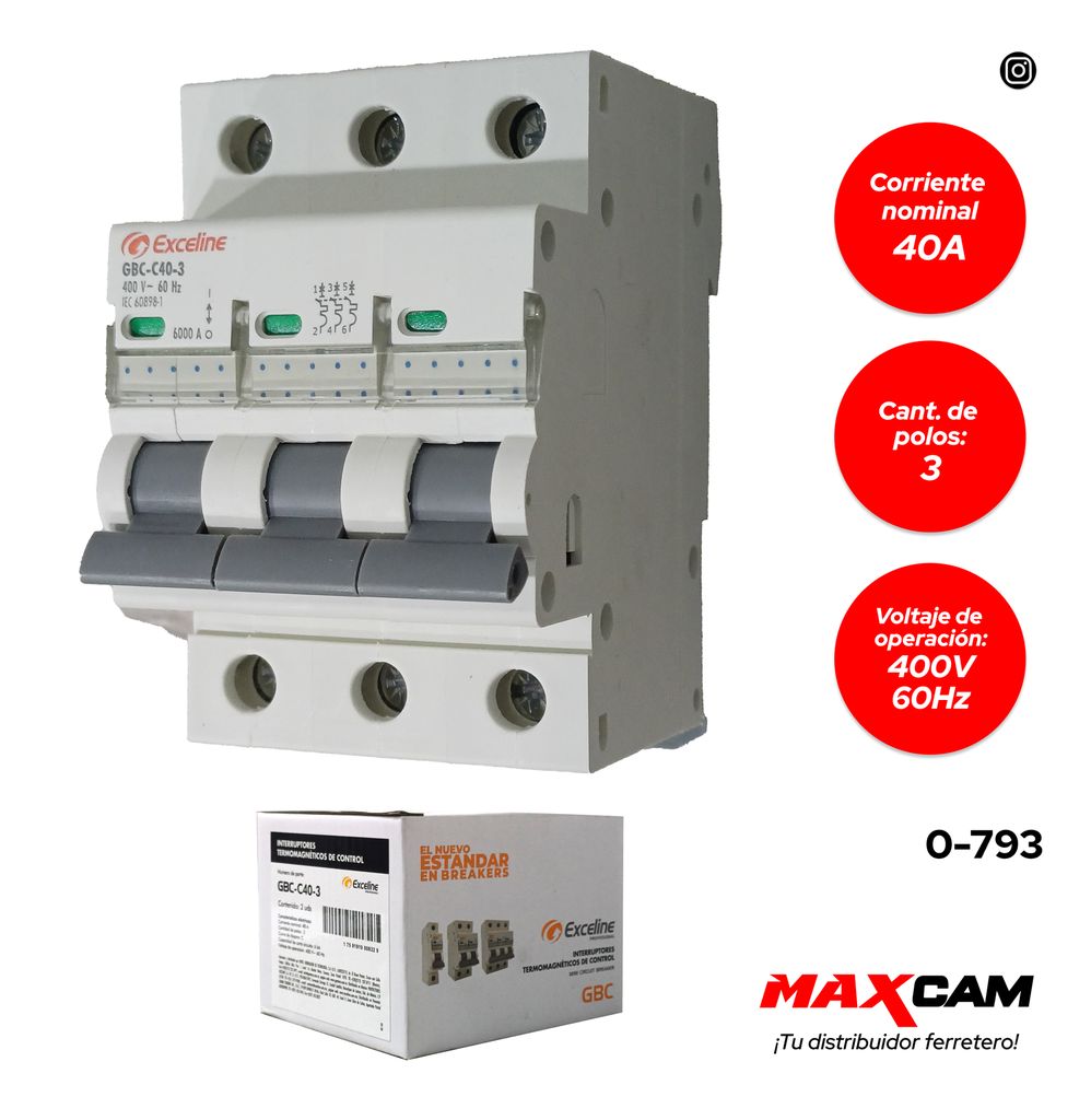 BREAKER TERMOMAGNETICO 3P x 40 AMP EXCELINE 0-793
