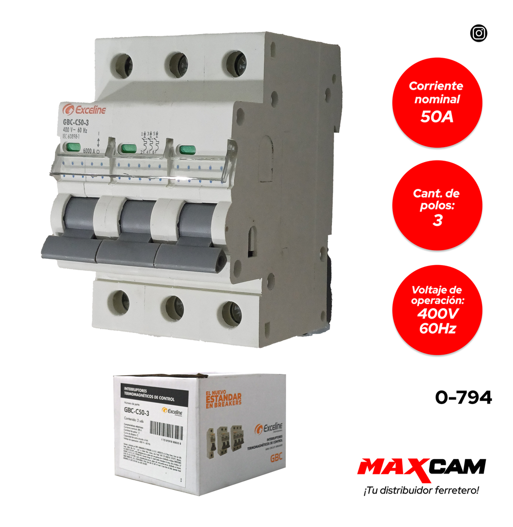 BREAKER TERMOMAGNETICO 3P x 50 AMP EXCELINE 0-794