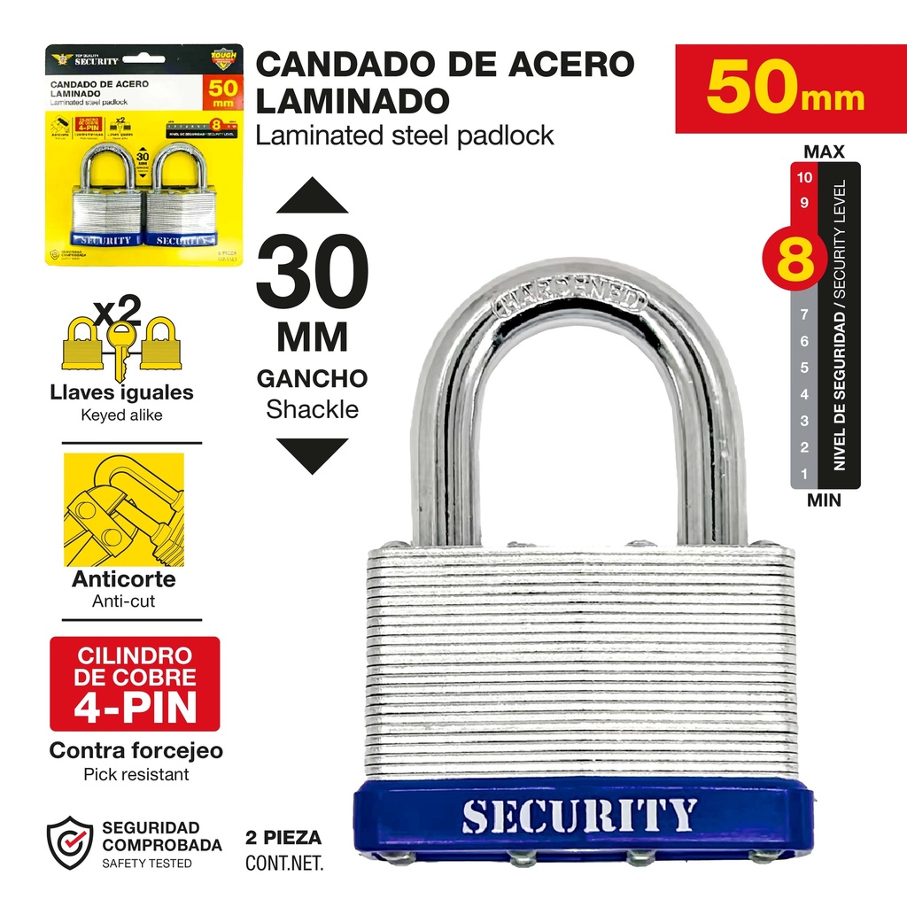 CANDADOS IGUALADOS 50MM x 2PCS SECURITY 10-049