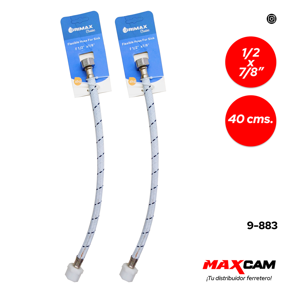 CANILLA 1/2" x 7/8" NYLON FLEXIBLE 40CM x PAR GRIMAX 9-883