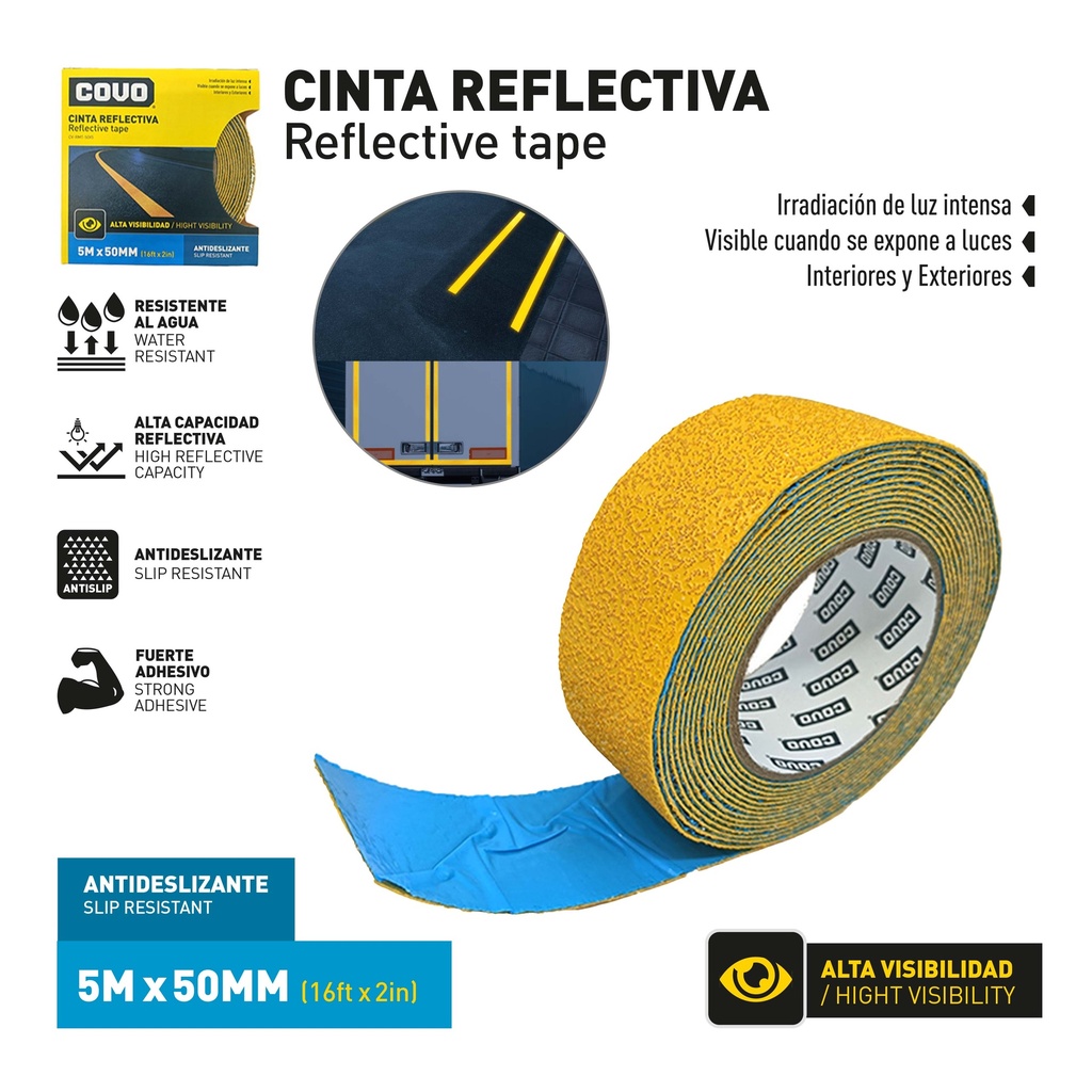 CINTA REFLECTIVA AMARILLA 50MM x 5 MT COVO 9-798