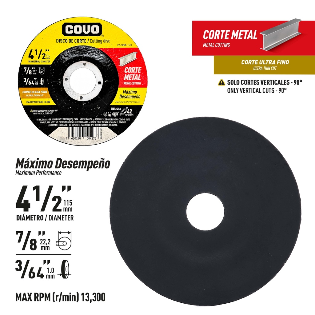 DISCO C/METAL FINO 4 1/2" x 1.0mm COVO (CONCOVO) 9-824