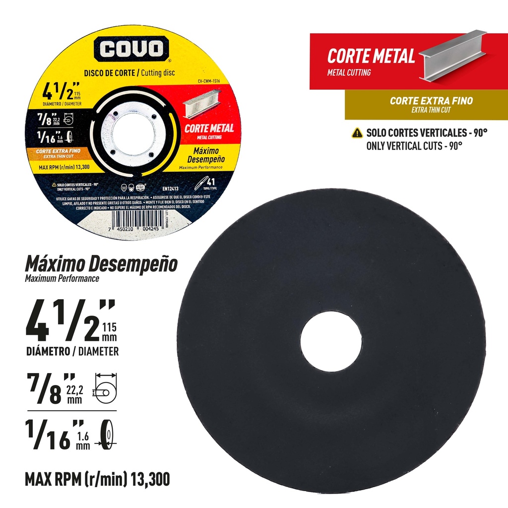 DISCO C/METAL FINO 4 1/2" x 1/16" COVO (PLANO) 9-774