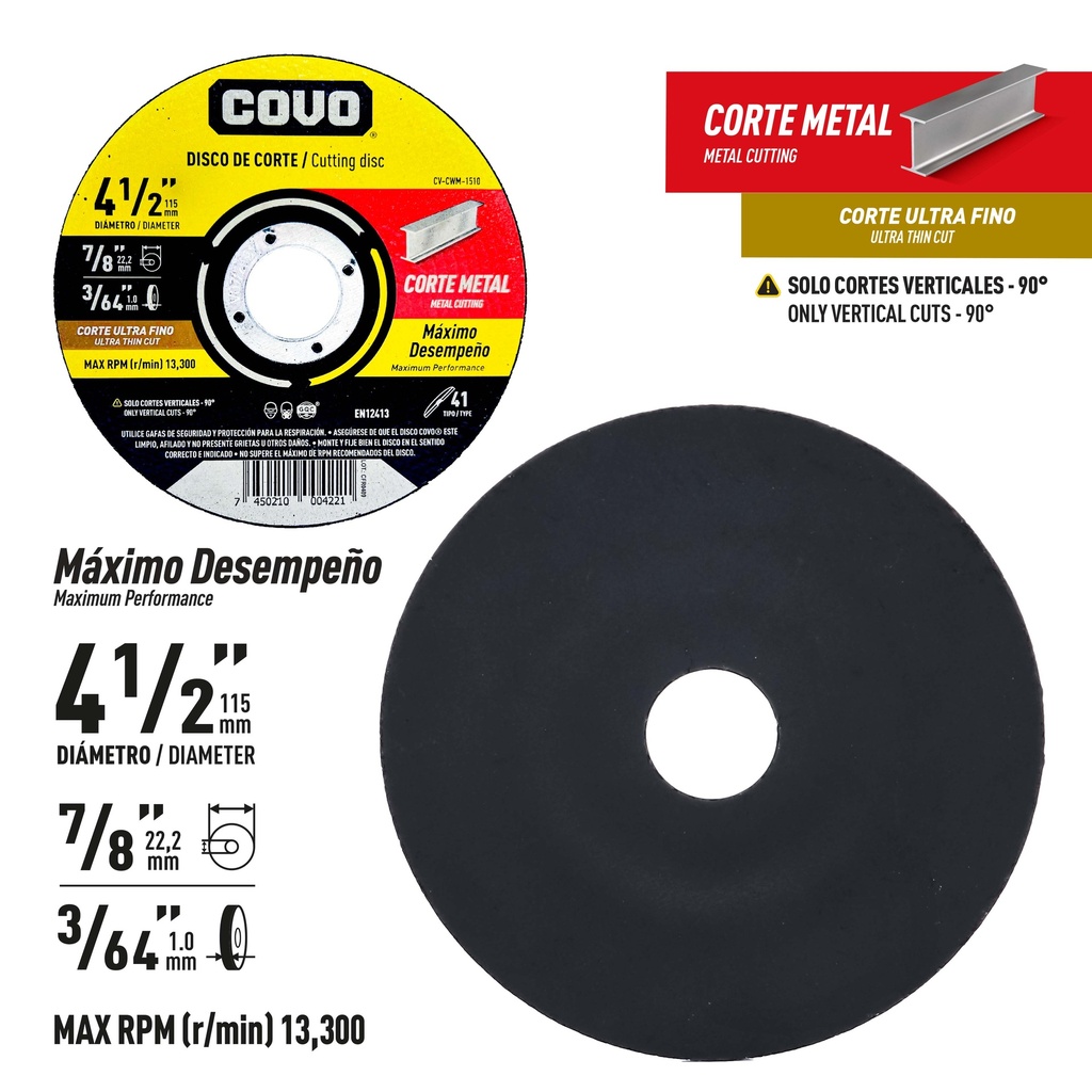 DISCO C/METAL ULTRA FINO 4 1/2" x 3/64" COVO (PLANO) 9-773
