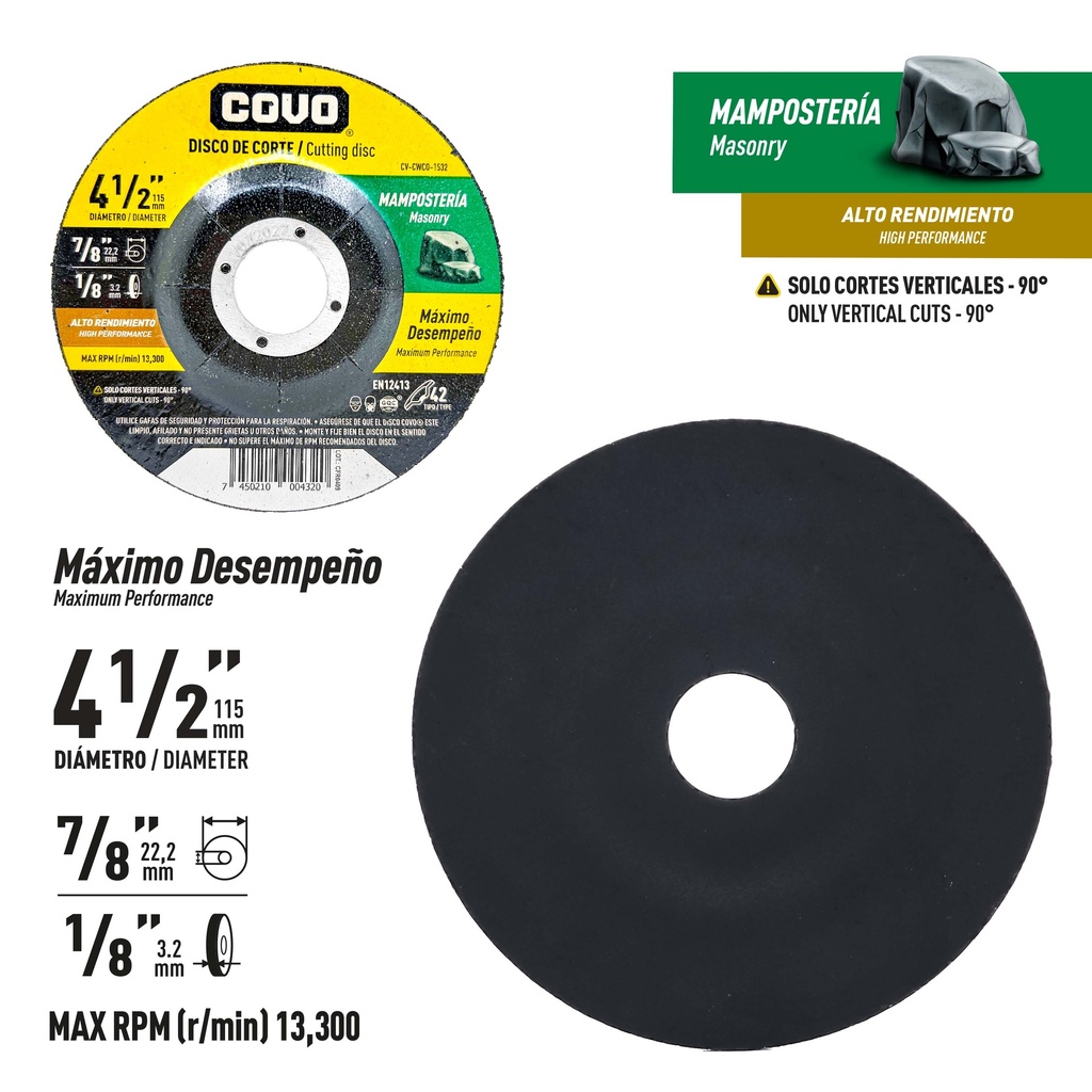 DISCO CORTE MAMPOSTERIA x 4 1/2 COVO (CONCOVO) 9-785