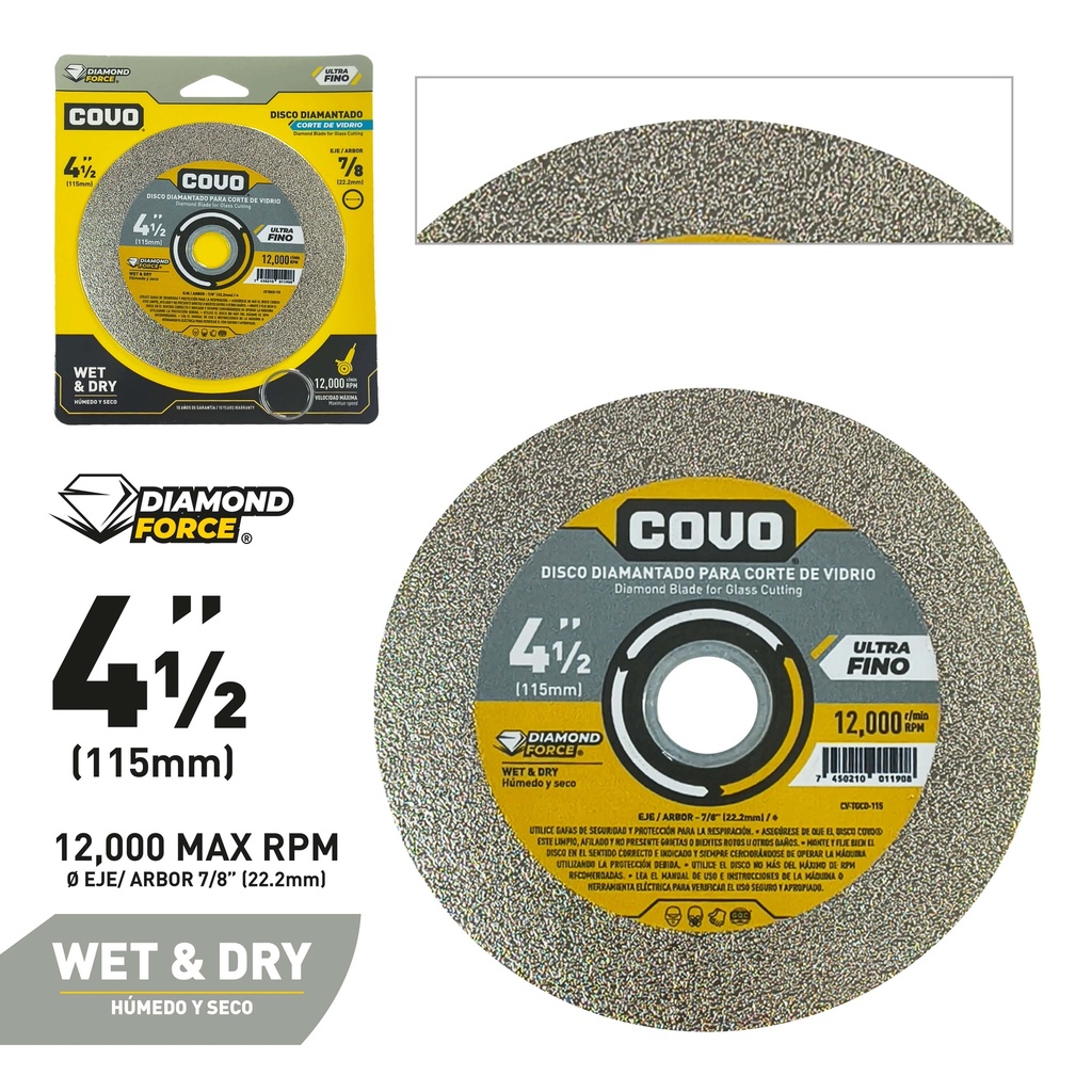 DISCO P/CORTAR VIDRIO 4 1/2" COVO 10-072