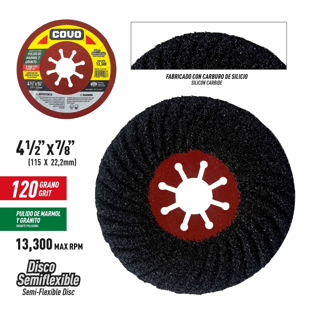 DISCO P/PULIR MARMOL Y GRANITO 4 1/2 DE 120 COVO 9-810