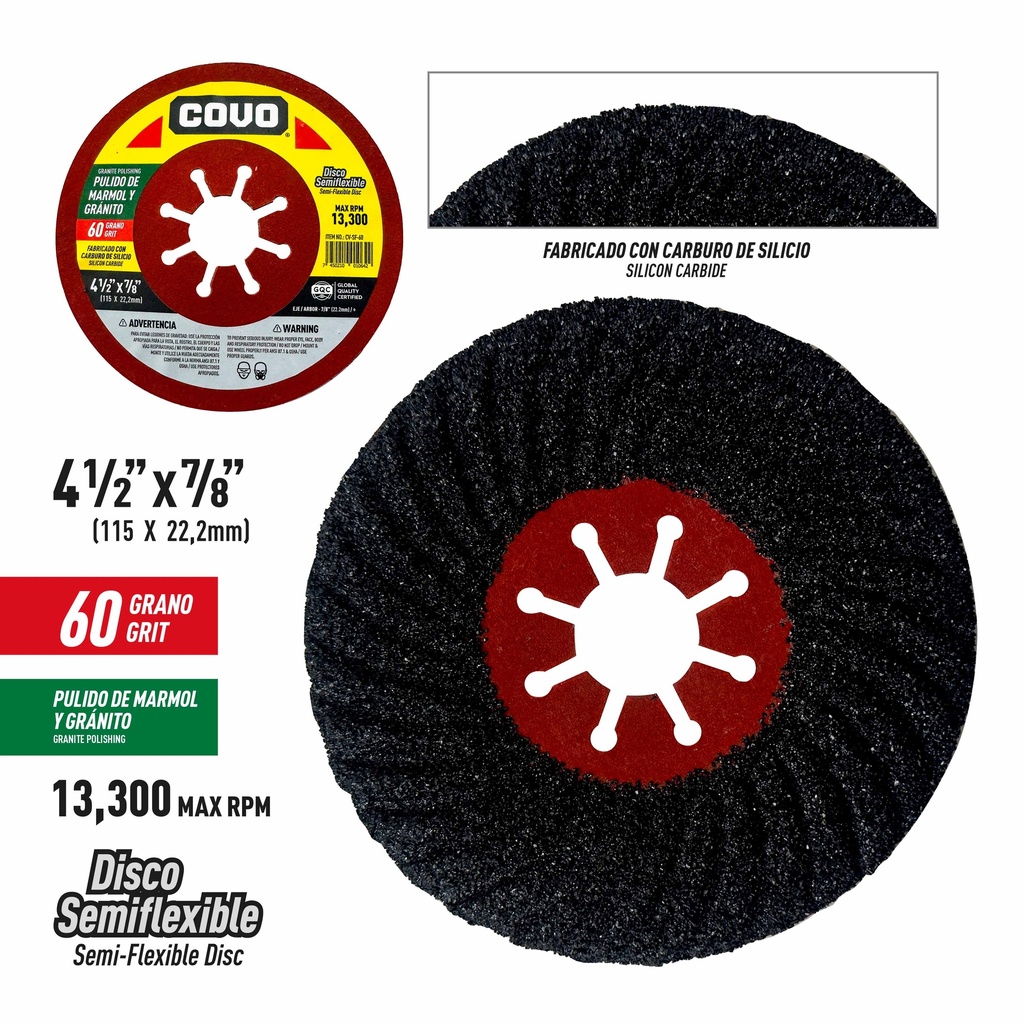 DISCO P/PULIR MARMOL Y GRANITO 4 1/2 DE 60 COVO 9-812