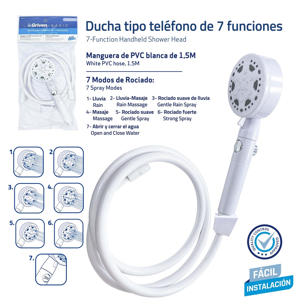 DUCHA TELEFONO PVC 1,5 MTS GRIVEN 9-764