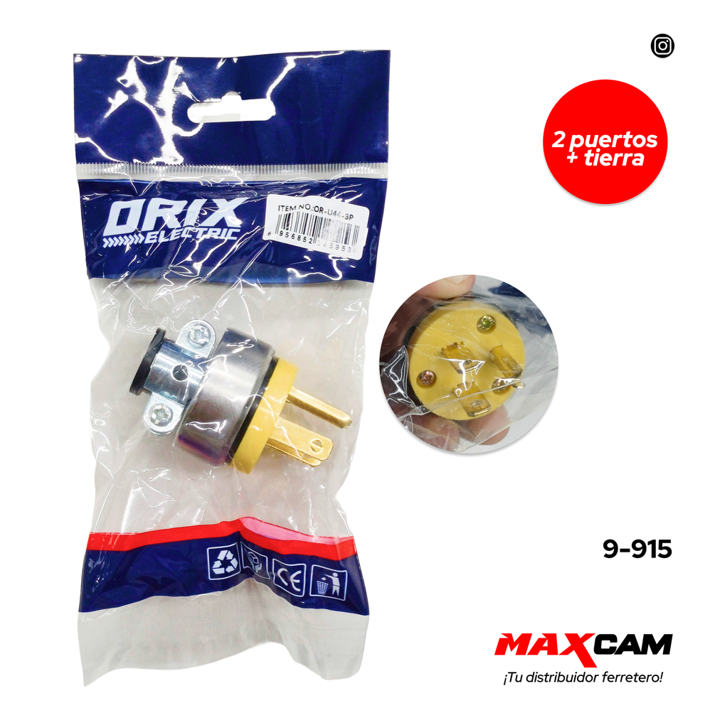 ENCHUFE AMARILLO METAL VINIL 2P+T ORIX 9-915
