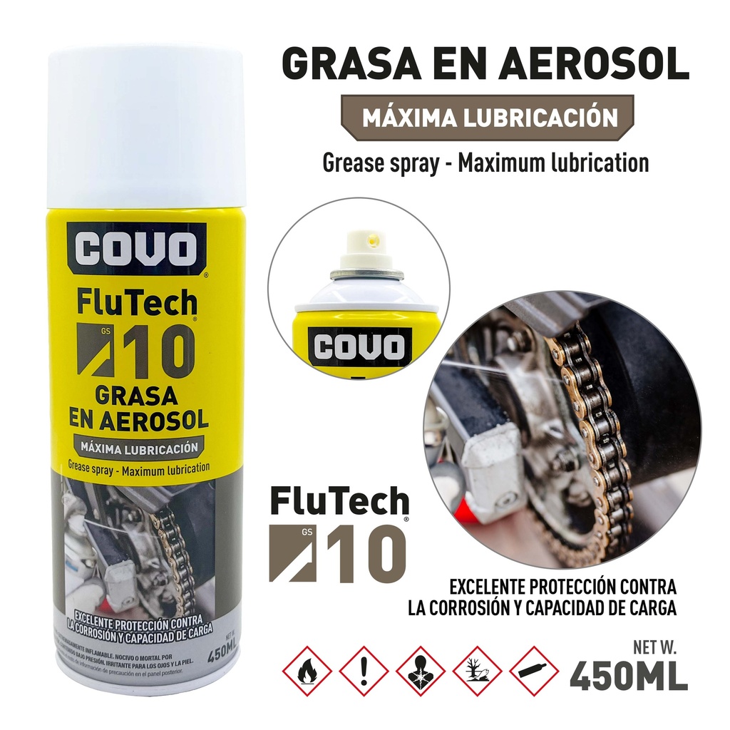 GRASA EN SPRAY LUBRICANTE  FLU TECH 10 x 450 ML COVO 9-851