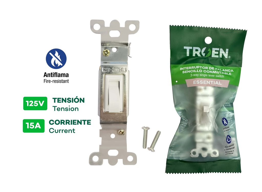 INTERRUPTOR SENCILLO 3 WAY S/TAPA TROEN 10-084