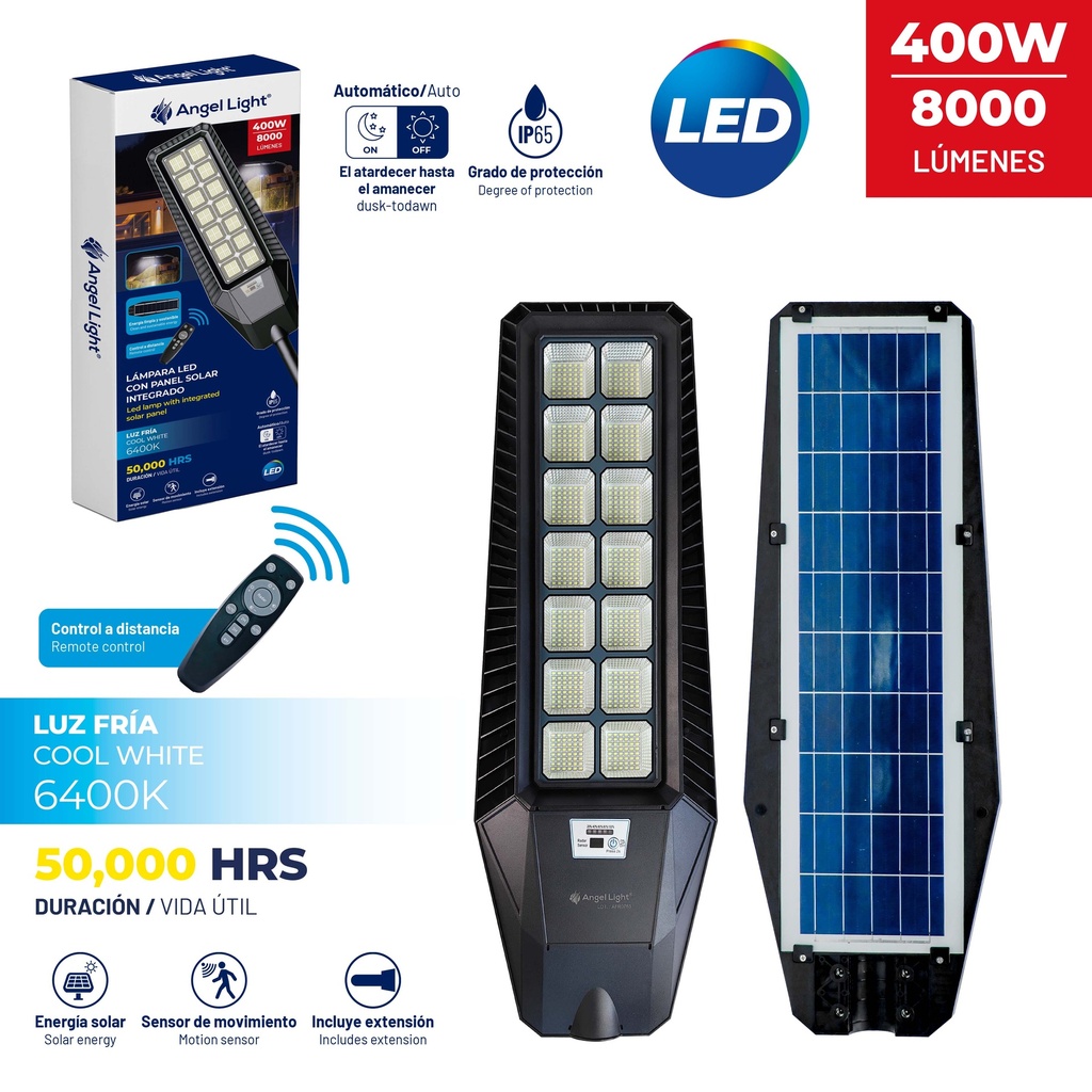 LAMPARA EXT LED 400W C/PANEL SOLAR ANGEL L 9-772