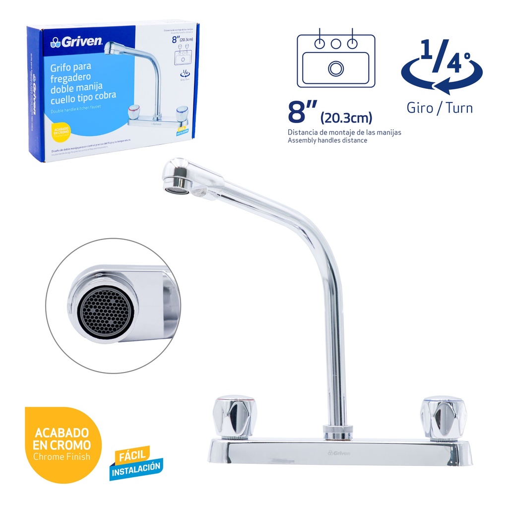 LLAVE FREGADERO DOBLE 8" ALTA GRIVEN 9-743
