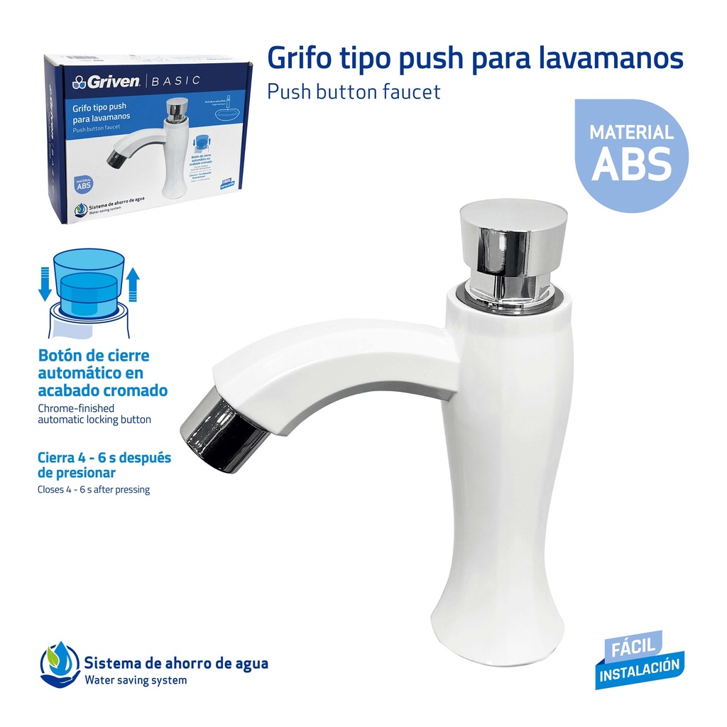 LLAVE LAVAMANO PLAST PUSH BLANCO GRIVEN BASIC 10-055