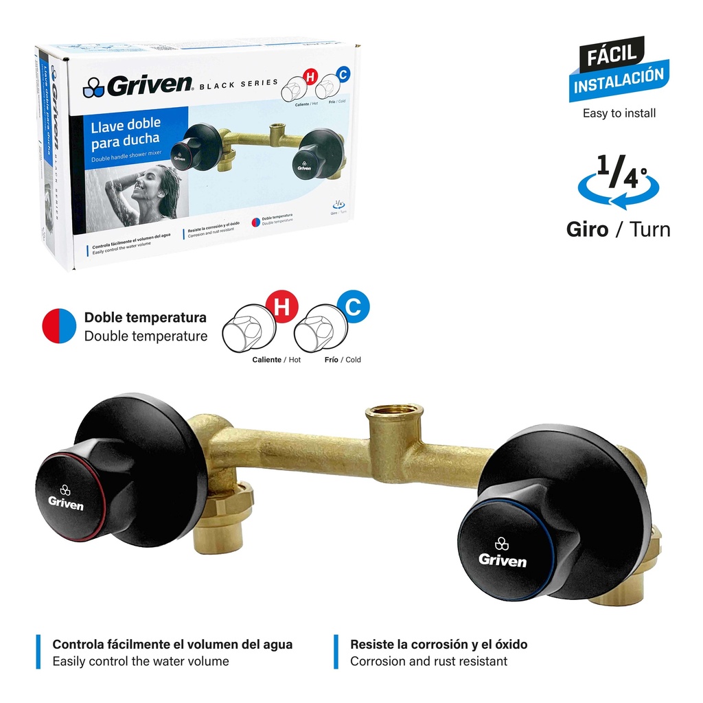 LLAVE P/DUCHA DOBLE BRONCE GRIVEN BLACK 9-739
