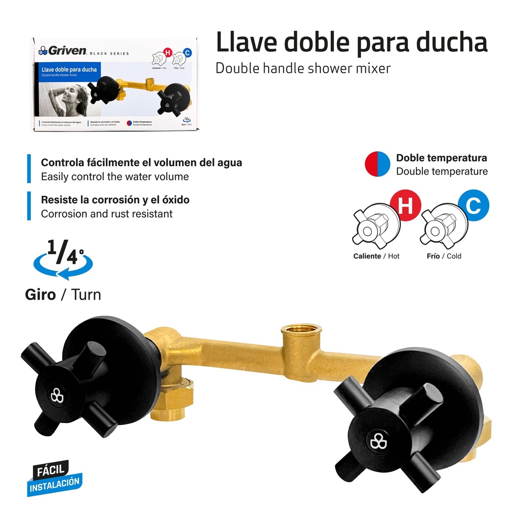 LLAVE P/DUCHA DOBLE BRONCE GRIVEN BLACK 9-844