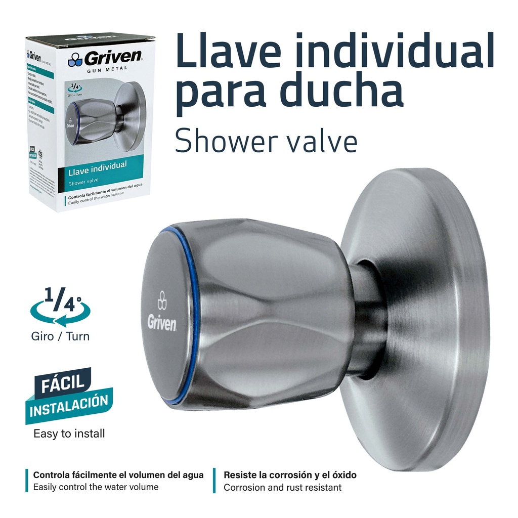 LLAVE P/DUCHA INDIVIDUAL GRIVEN GUN METAL 9-746