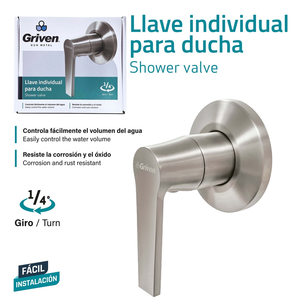 LLAVE P/DUCHA INDIVIDUAL GRIVEN GUN METAL 9-838
