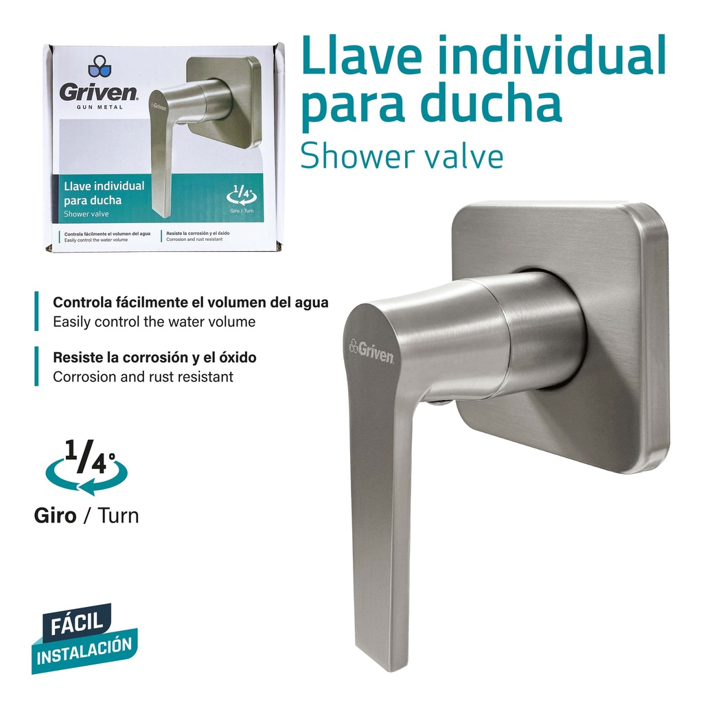 LLAVE P/DUCHA INDIVIDUAL GRIVEN GUN METAL 9-839
