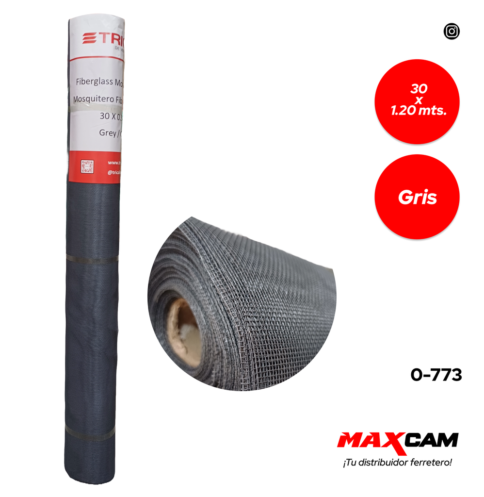 MALLA MOSQUITERO FIBRA/VIDRIO GRIS 30x1,20 MTS TRICAL 0-773