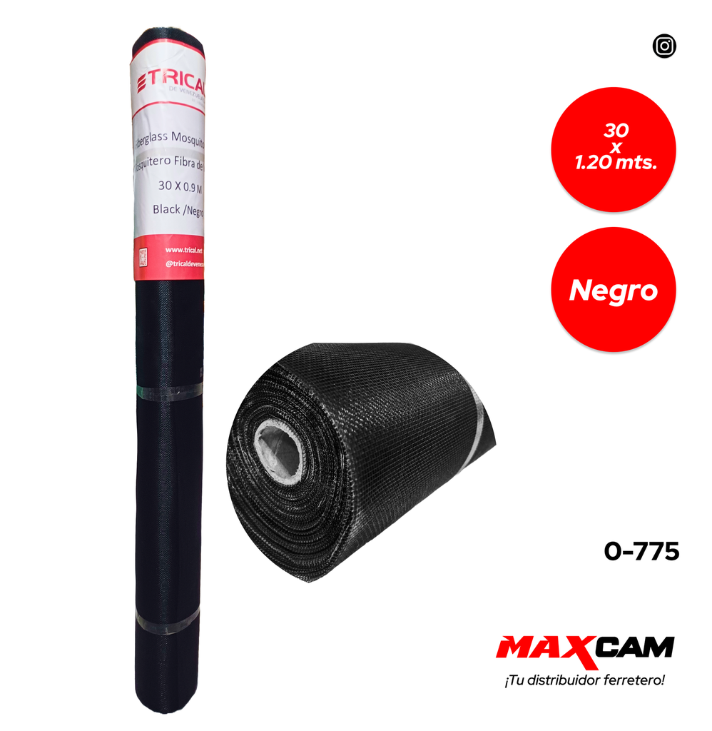 MALLA MOSQUITERO FIBRA/VIDRIO NEGRA 30x1,20 MTS TRICAL 0-775