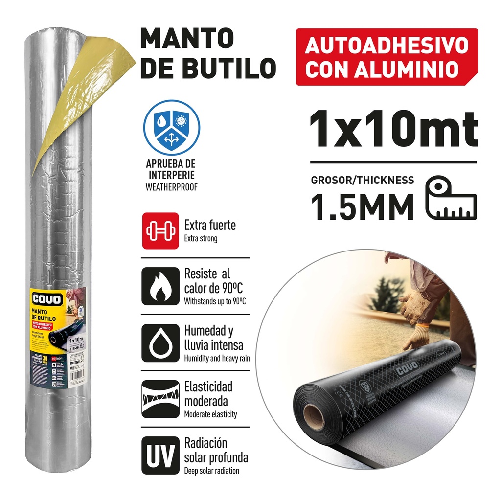 MANTO ADHESIVO BUTILO 1 x 10 MTS COVO 10-119