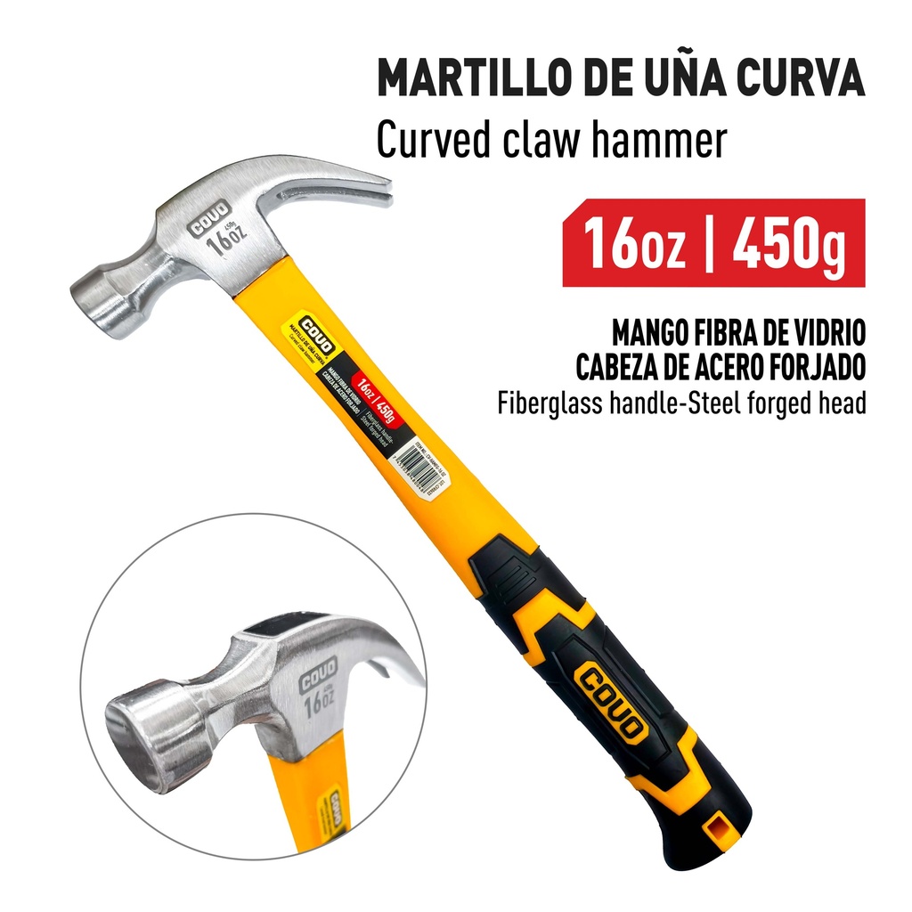 MARTILLO M/FIBRA DE VIDRIO x 16 OZ COVO 9-751