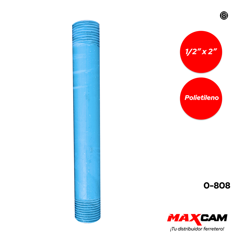 NIPLE PLASTICO 1/2 x 2" AZUL x UNID 0-808